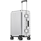 LUGGEX 20 Inch Zipperless Carry On Luggage, Silver Ivory | Carry On Suitcase, Airline Approved Size, 100% PC Hard Shell, 8010S Aluminum Frame, 8 Spinner Wheels, TSA Lock, ZX-Core