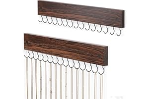 Lolalet Hanging Jewelry Organizer with 15 Hooks, Wooden Necklaces Hanger Easy Install Wall Mount Necklace Holder for Bracelet