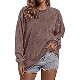 BINTEHGS Crewneck Oversized Long Sleeve Shirts for Women Loose Fit Vintage Acid Wash Tshirt Basic Solid Color Tee Sweatshirt