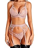 RSLOVE Women Lace Lingerie Set with Garter Belt