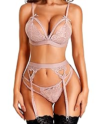 RSLOVE Women Lace Lingerie Set with Garter Belt