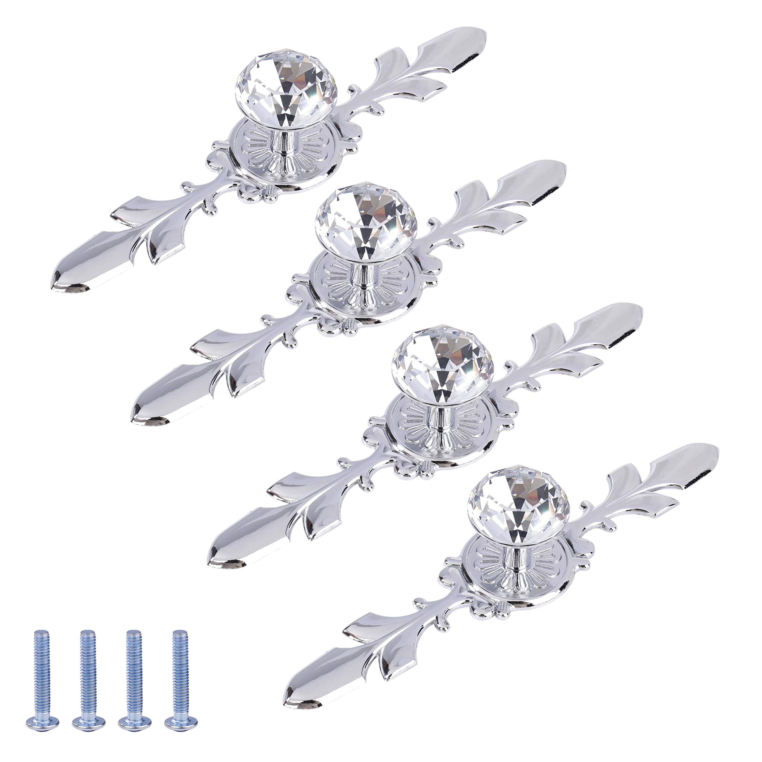 MengH-SHOP Crystal Drawer Knobs Diamond Shape Cabinet Pull Handle with Silver Plate and Screws for Kitchen Door Cupboard Wardrobe Drawer Bedroom Dresser Furniture Decoration 170MM (Pack of 4)