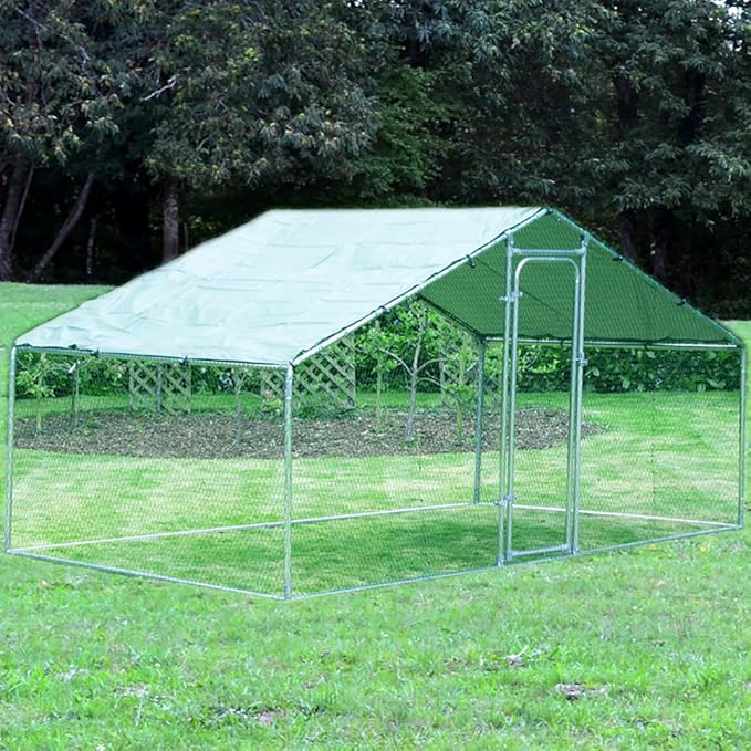 Chicken Coop 4m x 2m x 2m Metal Walkin Hen Run House with Waterproof AntiUltraviolet Cover