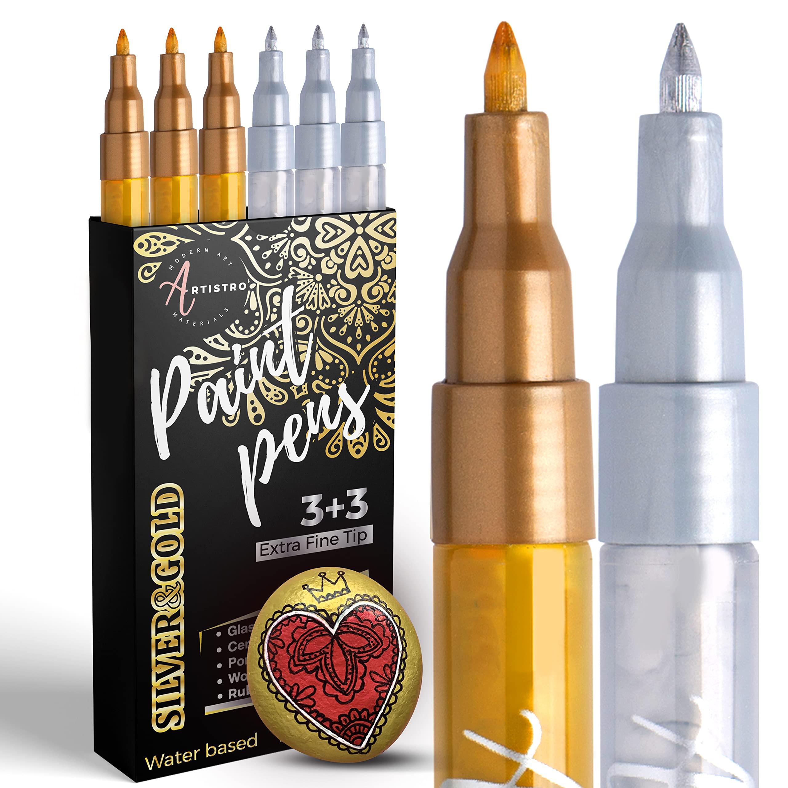 Photo 1 of **ONLY 3 ** ARTISTRO 6 Acrylic Gold & Silver Paint Pens - 0.7mm Extra-Fine Markers - Great for Greeting Cards, Ornament Decor, & More