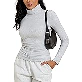 kayamiya Women's Cotton Long Sleeve Turtleneck Shirts Slim Fitted Thermal Layer T Shirts Fall Basic Tops