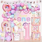 Party Inspo Sweet One Birthday Party Decoration Girls - 155 PCs First Birthday Donut Themed Party Supplies with Color Balloon Garland Arch Kit, Number 1 Foil Balloon, Sweet One Backdrop