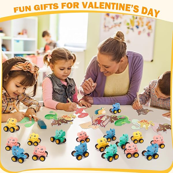 36 PACK VALENTINES DAY CARDS FOR KIDS SCHOOL – 36 DINOSAUR PULL BACK CARS TOYS WITH VALENTINES CARDS FOR KIDS CLASSROOM- KID VALENTINE’S CLASSROOM EXCHANGE PRIZE TOY BOYS GIRLS VALENTINE PARTY FAVORS