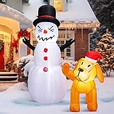 Sonwyoung 4 ft Winter Inflatable Outdoor Decoration Dog Peeing on Snowman Funny Winter Inflatables with LED Lights Blow Up Large Yard Decoration for Holiday Party Outdoor Garden Lawn Patio