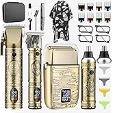 Bomxin Professional Hair Clippers for Men,Cordless Barber Clippers and Trimmers Set,Beard Trimmer for Men,Electric Razor Foil Shavers for Ear, Face, Nose, Barber Kit with LCD Display (Bronze)