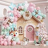 Christmas Balloon Garland Arch Kit, 161pcs Pastel Pink Green Balloons with Candycane Reindeer Peppermint Foil Balloons for Christmas Party Decorations Candyland Nutcracker Party Supplies