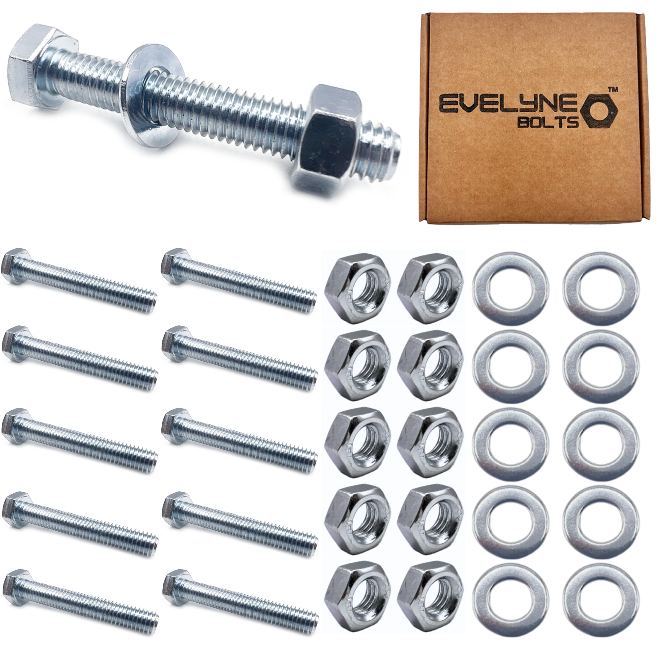 M8 Nut, Bolt & Form A Washer Set - 10 Pack: M8x50 Bolts, Nuts & Form A Washers