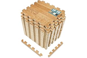 Sorbus Wood Grain Floor Mats Foam Interlocking Mats Each Tile 1 Square Foot 3/8-Inch Thick Flooring Wood Mat Tiles - Home Off