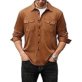ZAFUL Men's Faux Suede Button Down Shirts Jacket Lightweight Shirt Jacket Long Sleeve Work Coat Solid Color Overshirt