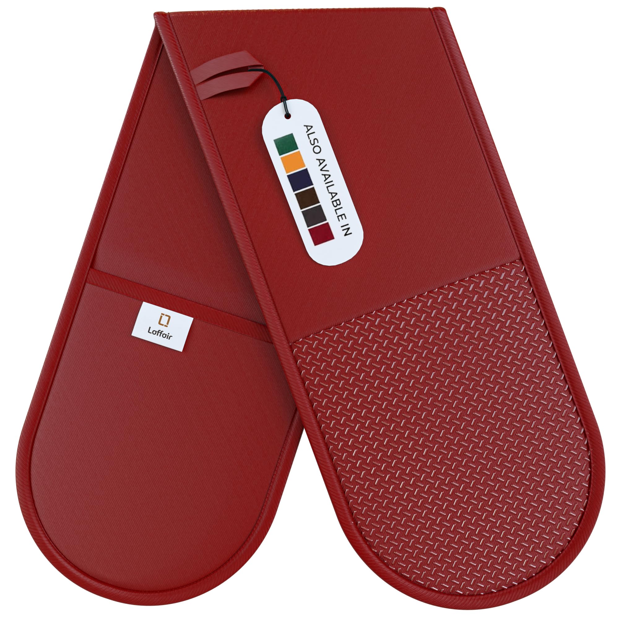 Double Oven Gloves Heat Resistant by Laffair® - Maroon Oven Gloves - Non-Slip Silicone - Modern Oven Mitt & Potholder for Home Cooking - Maximum Heat Protection — image 1