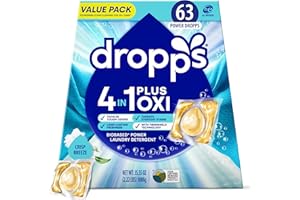 Dropps 4-in-1 Plus Oxi Crisp Breeze Power Biobased Laundry Detergent Pods (63 Pods) - Chlorine-Free Bleach Alternative Biobased Laundry Whitener, Stain & Odor Remover
