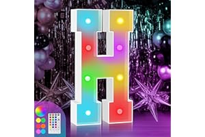 ZEELY 3FT Colorful Marquee Light Up Letter H, Large Name Letters, Marry Me Letters, Baby Letters, Love Letters Light Up Sign for Wedding Party Decoration, Cardboard Letters, 18 Color Modes with Remote