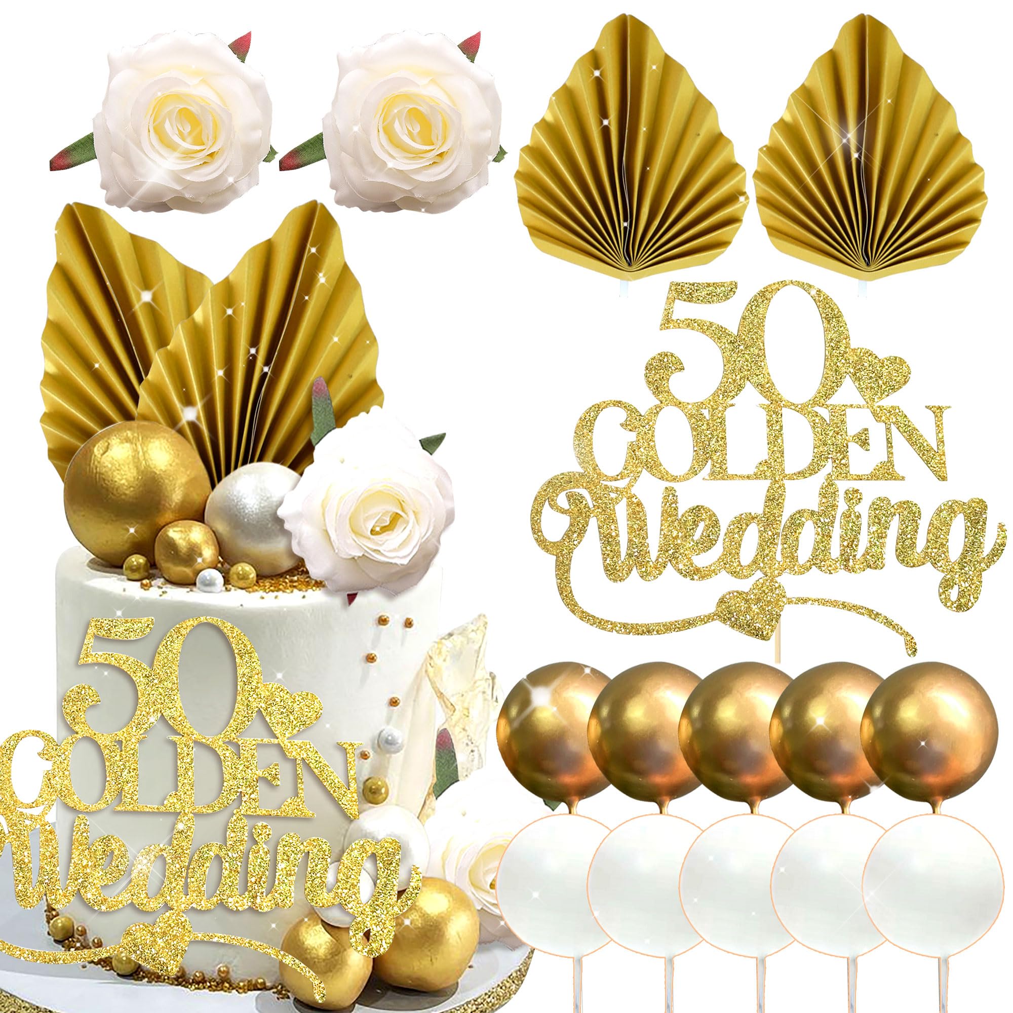 LaVenty Glitter Happy 50th Anniversary Cake Topper 50 Golden Years Cake Topper 50th Wedding Anniversary Party Decorations