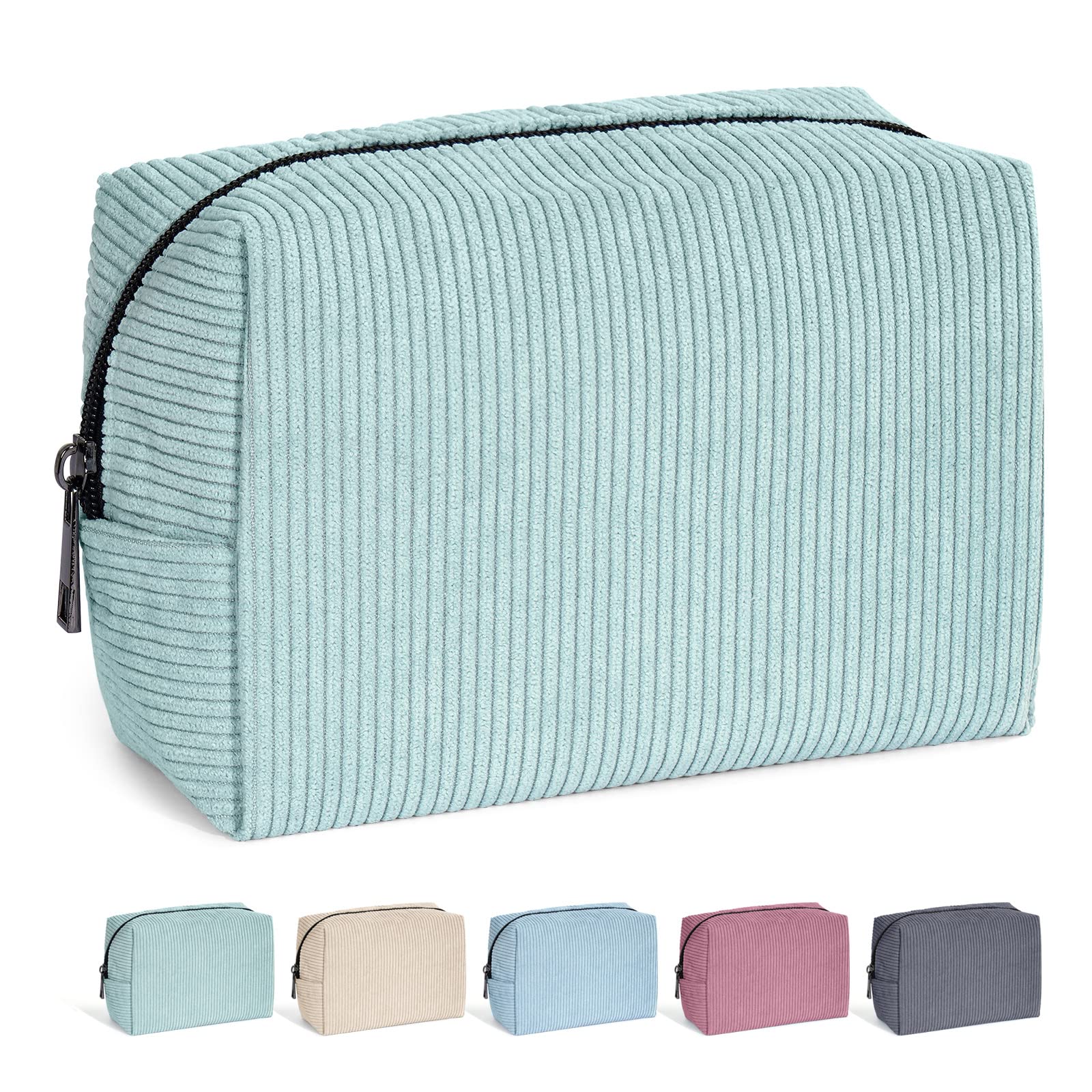 MAANGE Small Makeup Bag Travel Cosmetic Bag Makeup Pouch Corduroy Makeup Bag for Purse Portable Versatile Make up Bag Zipper Pouch for Women (Green)