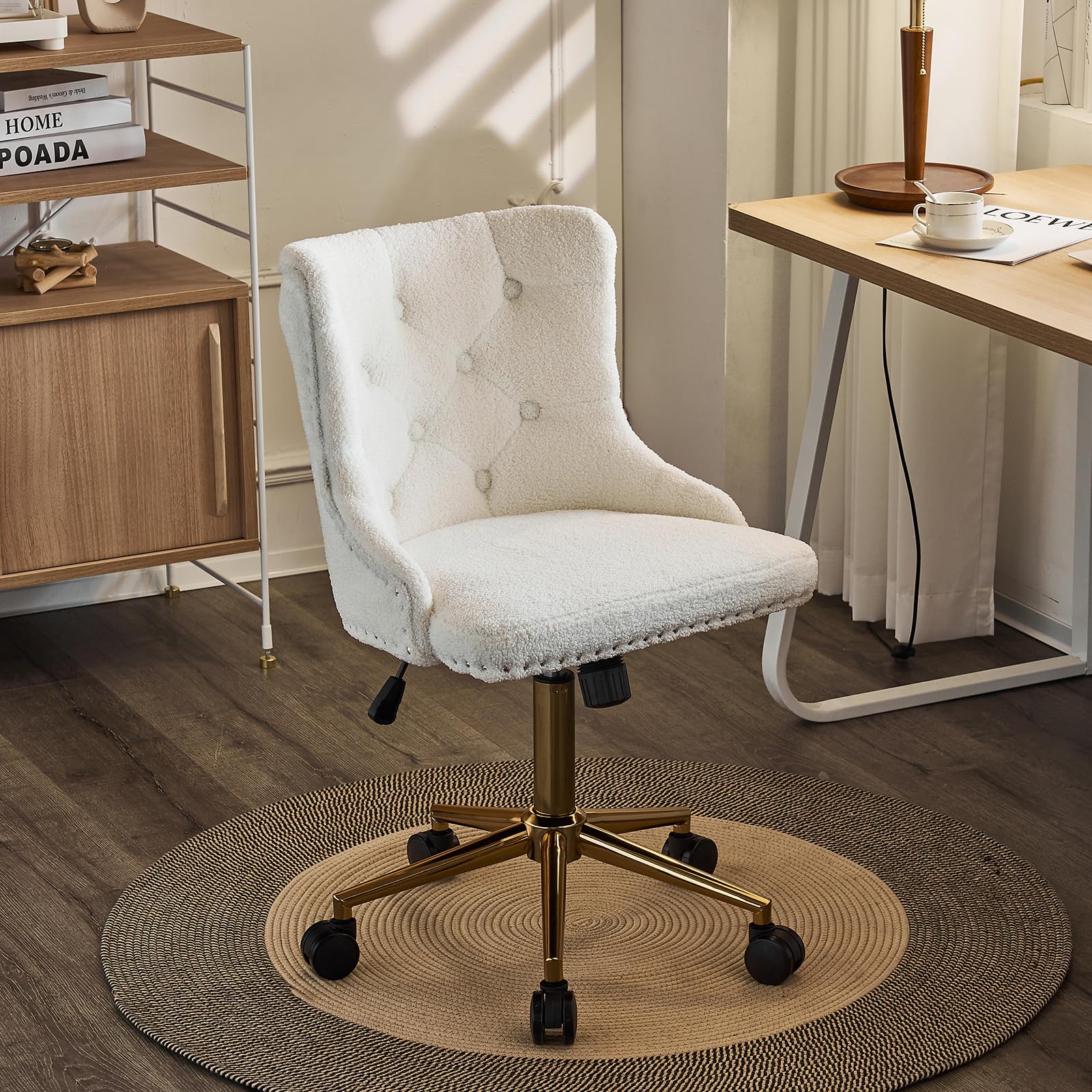 VINGLI White Teddy Fleece Armless Office Desk Chair