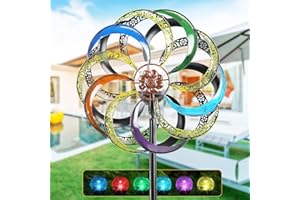 JKIMK Wind Spinners for Yard and Garden Large-Wind Sculptures & Spinners-Metal Yard Kinetic Wind Spinner Art 75 in Multi-Color Led Glass Ball for Patios Parks Sidewalks Backyard Lawn Decorations