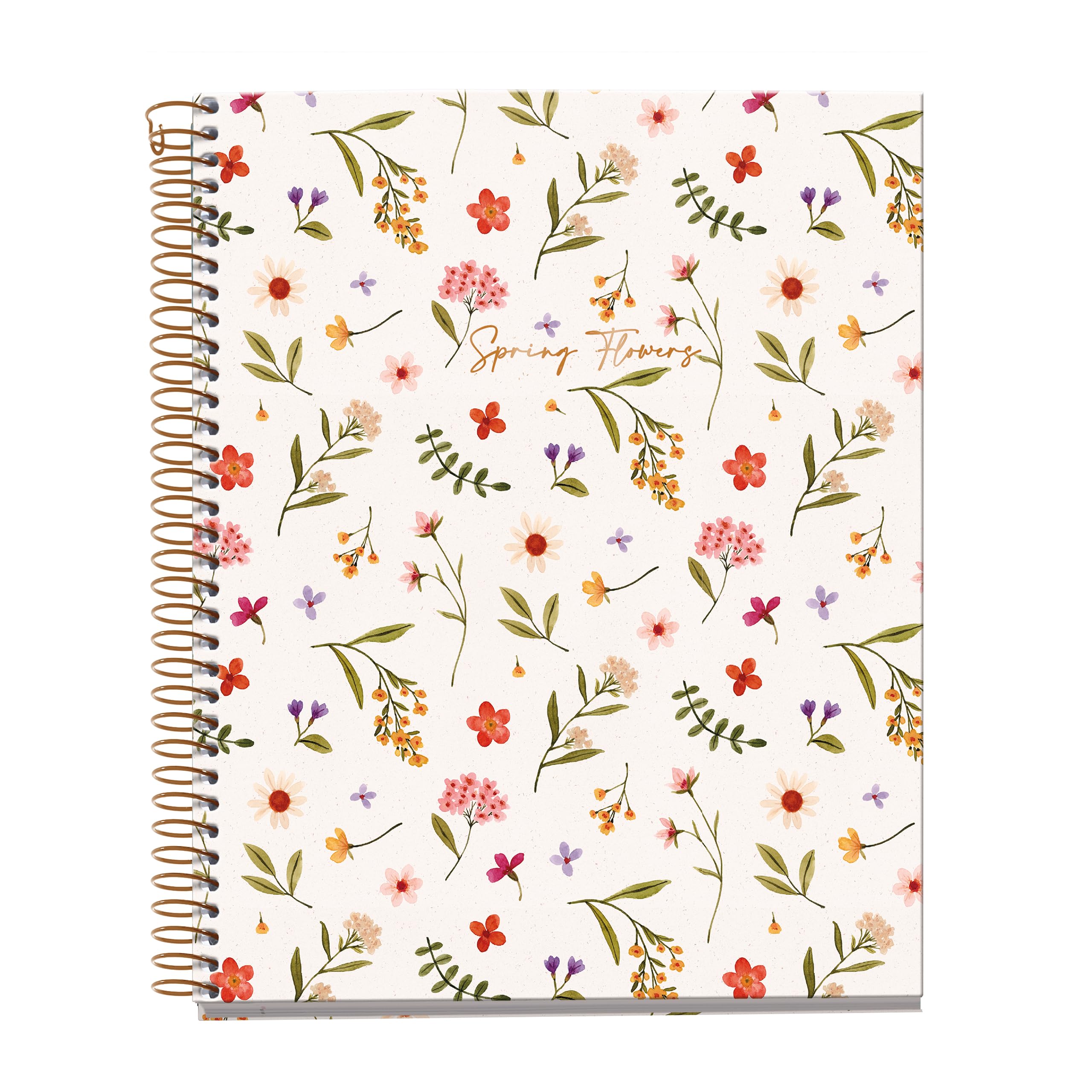 Miquelrius - Notebook A5 (148 x 210 mm), Horizontal Stripes 7 mm, 120 Sheets of 70 g/m², Cream Cardboard Cover, 4 Coloured Stripes, Copper Spiral, Spring Flowers Collection, Flowers