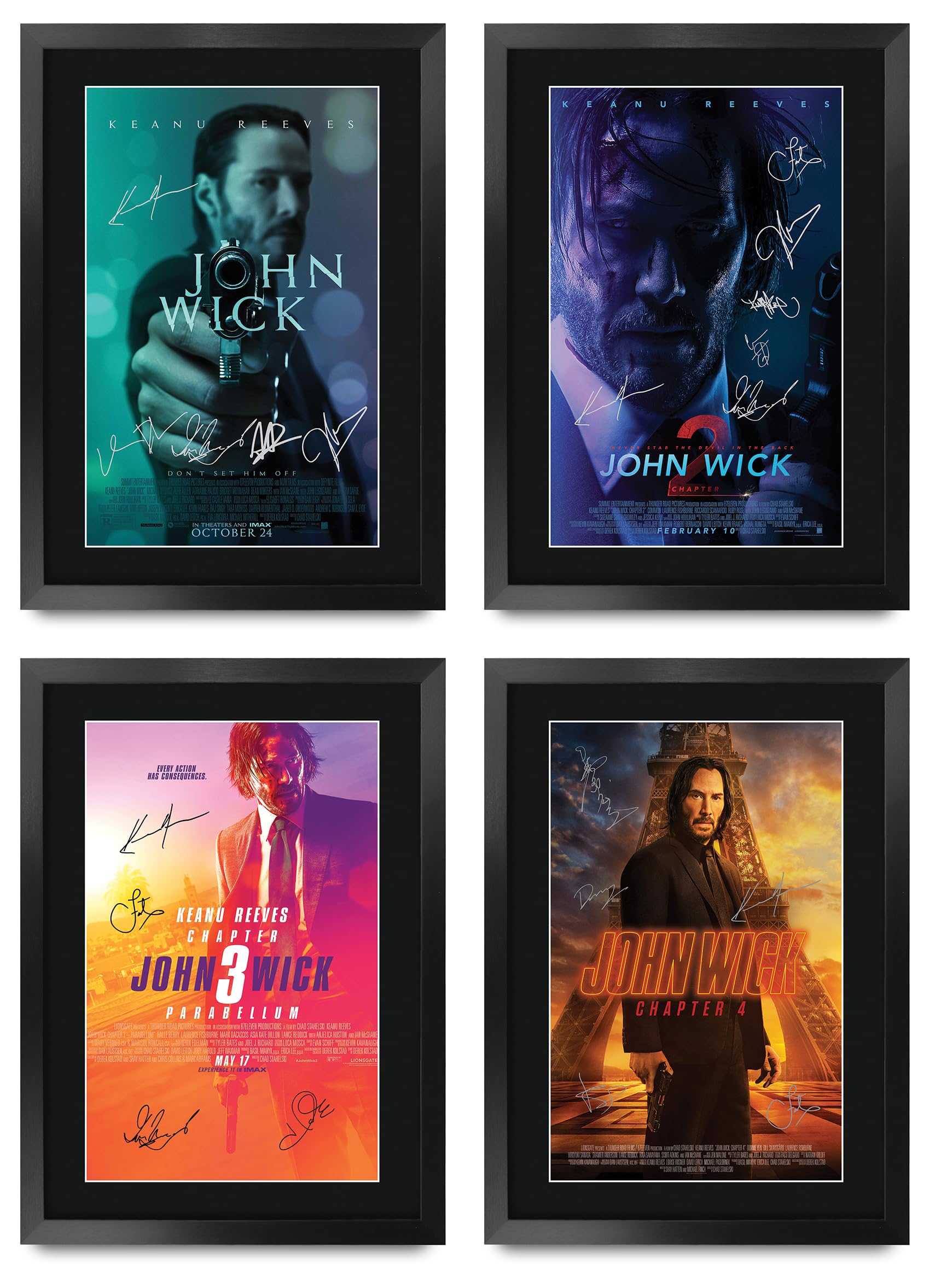 HWC Trading FR A3 John Wick Gifts Printed Poster Set Signed Autograph Picture for Movie Memorabilia Fans - A3 Framed