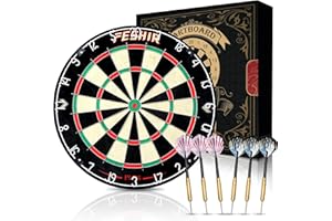 FESHIR Dart Board,Sisal Dart Board Set for Adults,Bristle Steel Tip Dartboard,Professional 18" Steel Tip Outdoor Dartboard Set,Professional Dart Board Set with 6 Darts Metal Tip