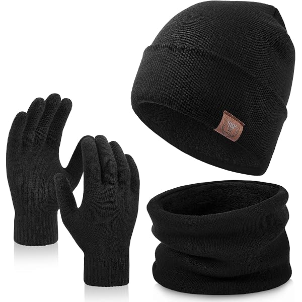 Winter Men Beanie Hat, Scarf, Touch Screen Gloves, 3 Pieces  display picture 1
