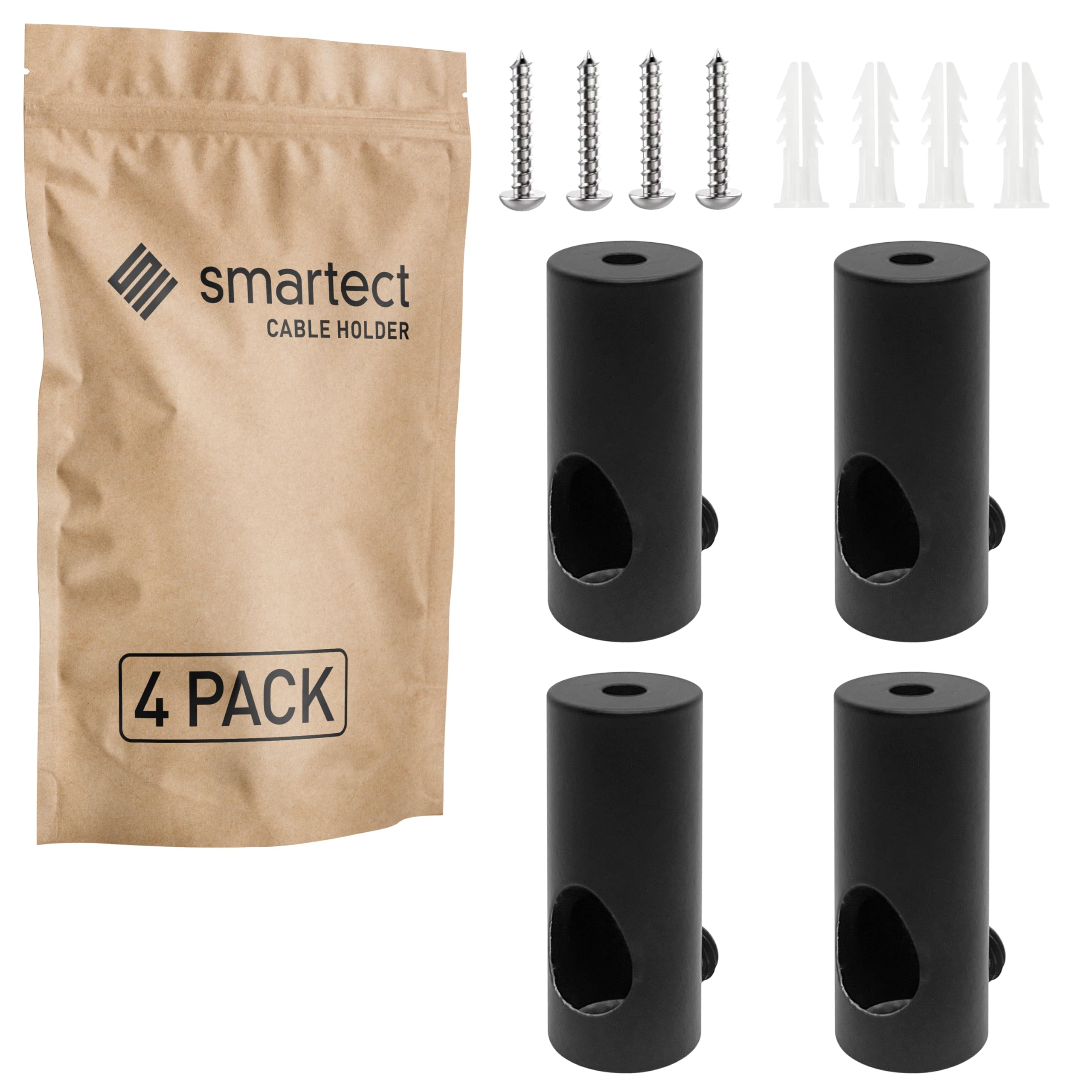 smartect Aluminium Wall and Ceiling Pins for Fixing Textile Cables [4 Pieces, Black] Cable Decentralizer with wall Plugs and Screws Included, Ceiling Light Hook for Your DIY Project