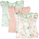HonestBaby baby-girls 3 Pack Sleevelss Ruffle Shoulder Tops 100% Organic Cotton for Baby Girls