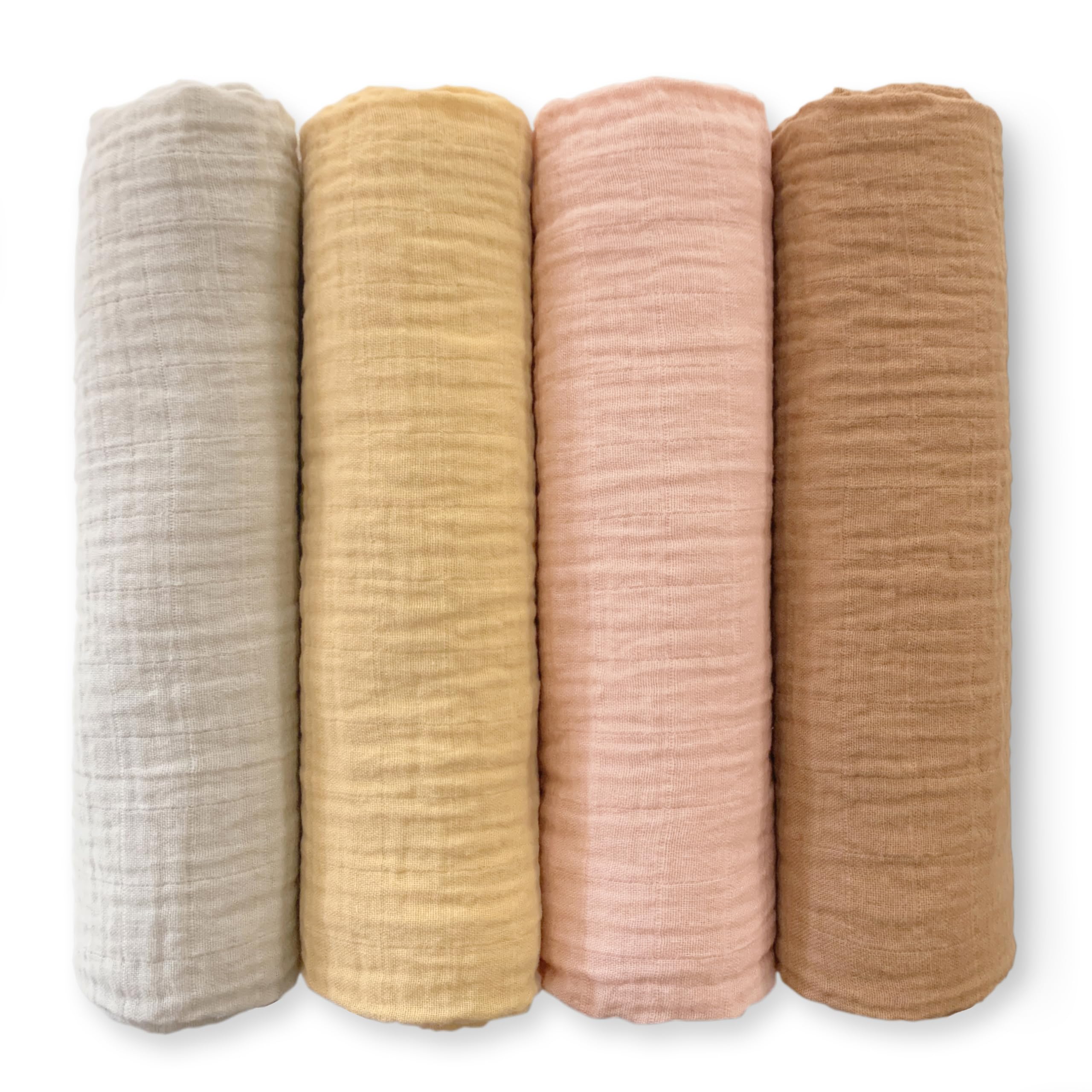 SwaddleDesigns Cotton Muslin Swaddle Blankets for Babies, Set of 4, Neutral Receiving Blankets for Newborn, Baby Registry & Gift, 46x46 inches, Tuscan Sunset Image
