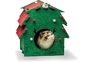 KAQJWL KAQJW Christmas Detachable Felt Cat Bed Condo Shelter House for Indoor Use - Easy to Assemble, Durable and Warm Funnest - Cozy Shelter with Built-in Scratching Board and Bonus Cat Toys