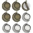 10 Sets Fit 18mm Moon Rotation Double Side Round Blank Bezel Pendant Trays Base Cabochon Settings Trays Pendant Blanks Jewelry Making DIY Findings (M133)
