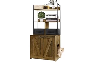 Dwanton Litter Box Enclosure with 2 Storage Shelves and 2 Drawers, 2-in-1 Hidden Cat Litter Box Enclosure Furniture with Shelf, Reversible Entrance, Washable Drawers, 50-Inch, Warm Brown