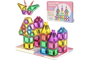 WMXDU Mini Magnetic Tiles with Iron Box, 42PCS Travel Size Magnet Building Blocks Toy Set, Protable Construction Block Toys E