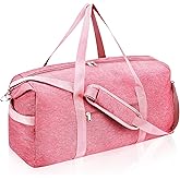 Carry on luaggage 22x14x9 Airlines Approved, Foldable Travel Duffel Bags Weekender Overnight Carry on Duffel Luggage Gym Duffle Bag with Wet Pocket & Shoe Compartment for Women Men(Pink, 40L)