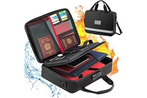 UAWSYUT Fireproof Document Box with Lock, File Organizer Bag with 2000℉ Heat Insulated, Portable Waterproof Safe Storage Box, Multi-Layer Document Bag for 16 inch Laptop Important Documents,Files and More