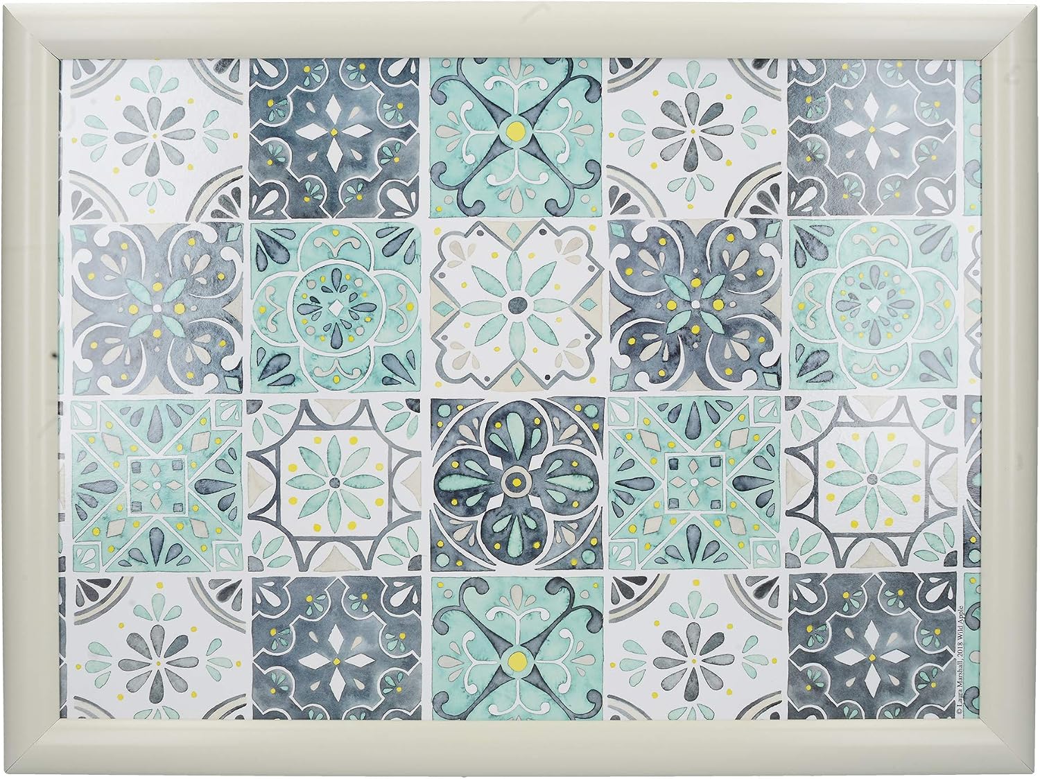 Creative Tops C000325 Cushioned Lap Tray/Lap Tray with Cushion and 'Green Tile' Design, White/Turquoise, 44 x 34 cm