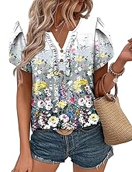 KISSMODA Women's Tunic Tops Casual V Neck Short