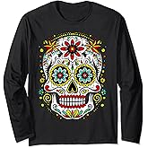Mexican skull sugar day dead dia muertos halloween skeleton Long Sleeve T-Shirt