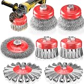 BURMONG 7 PCS Wire Wheel Brush for 4-1/2" Angle Grinder, Carbon Steel Knotted &amp; Crimped Cup/Wheel Brushes (3" &amp; 4"), Heavy Duty Rust, Paint, Corrosion Removal, 5/8"-11 UNC Threaded Arbor