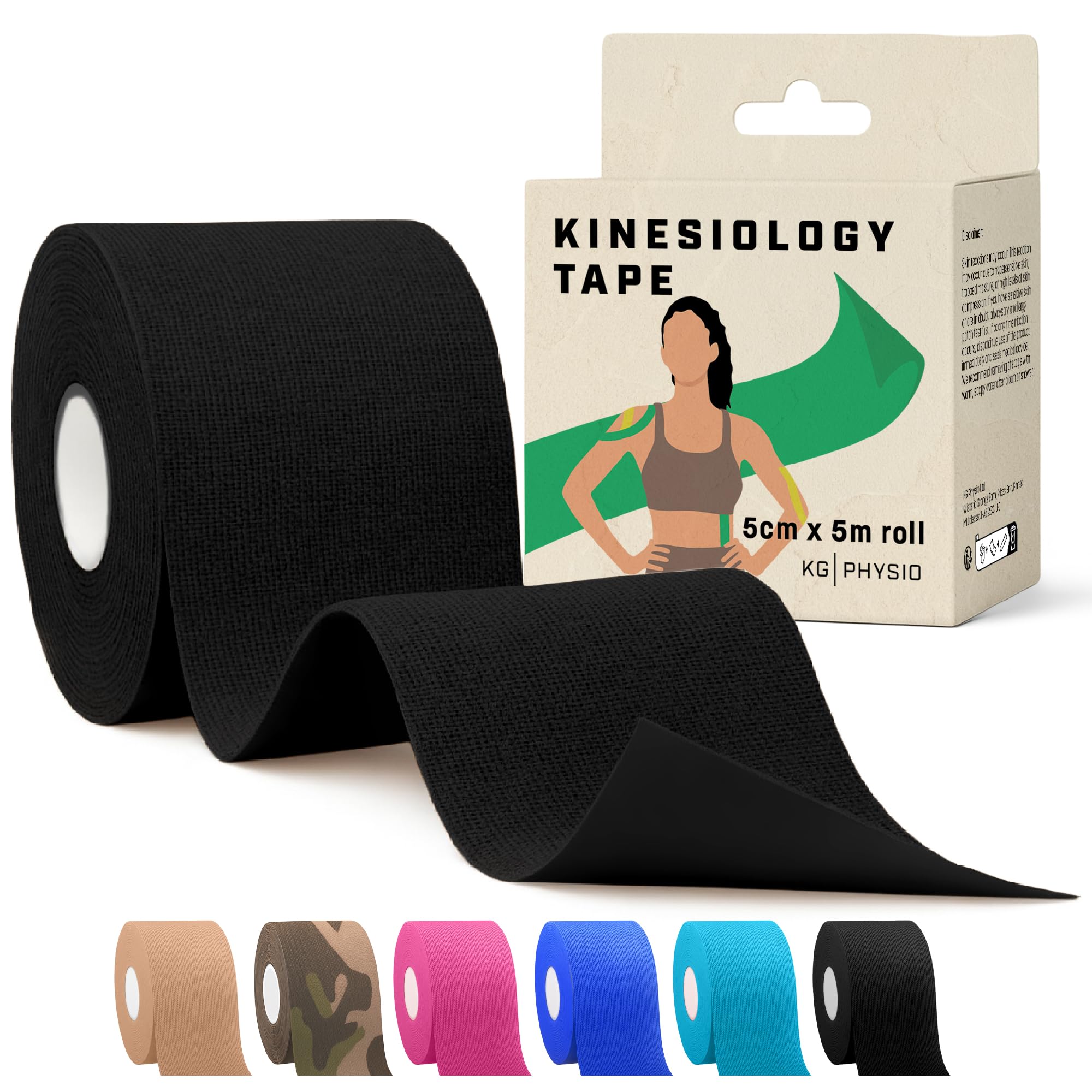 Kinesiology Tape 5m Roll - Sports and Medical Tape for Joint and Muscle Support, Multipurpose KT Tape, Body Tape, Knee Tape, Boob Tape, Physio Tape, Sports Tape, Trans Tape, Athletic Tape - Black