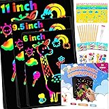 UCIDCI Scratch Paper, Scratch Art for Kids Rainbow Paper 3 Sizes, Arts and Crafts for Kids Ages 3-12, Creative Black Scratch 