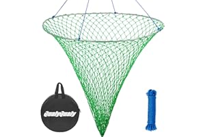 QualyQualy Bridge and Pier Fishing Net Large 32''/39'' Hoop, Foldable Drop Net for Pier Fishing with Rope, Landing Net Soft Steel Hoop and Nylon Mesh