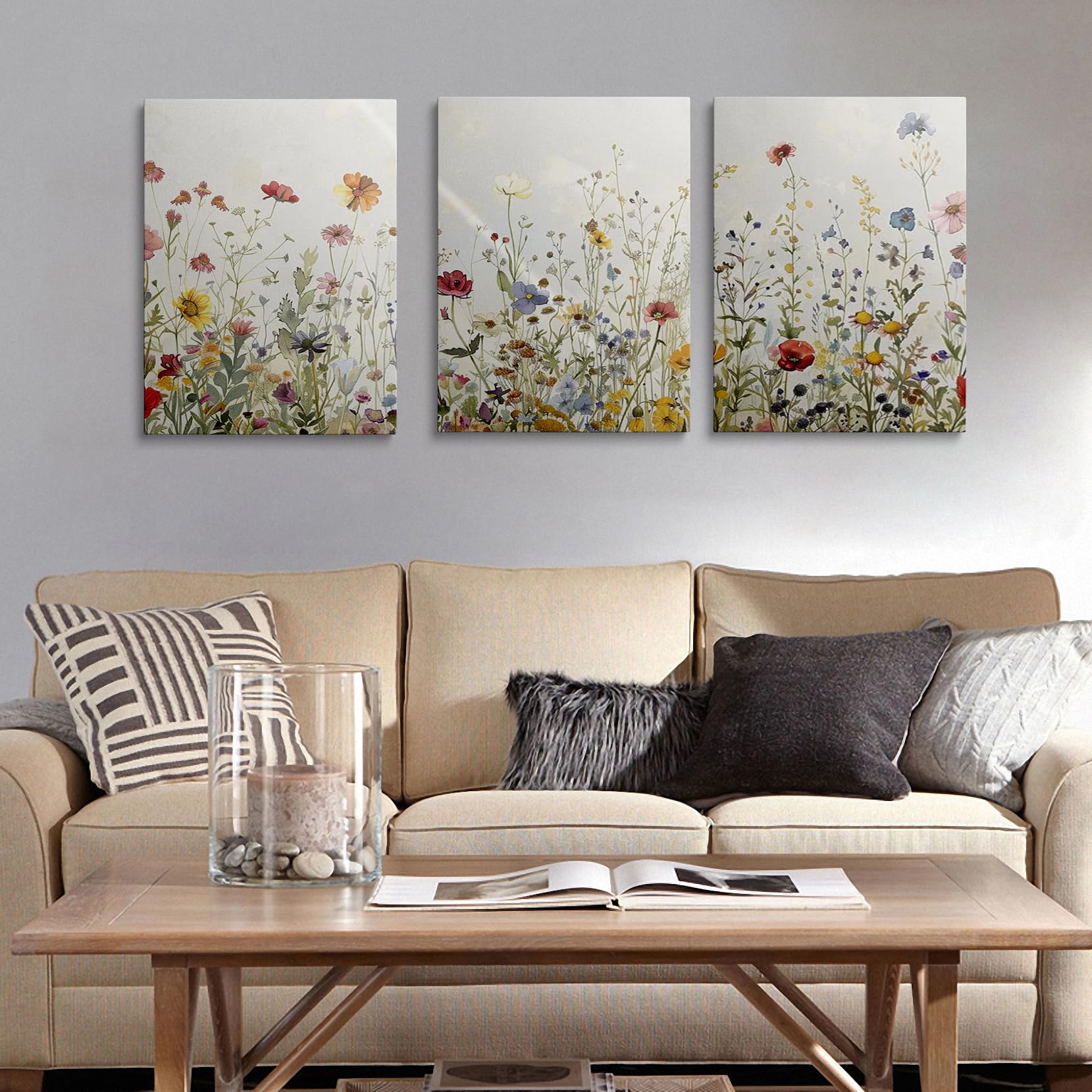 Condition photo showing New/Like New for framed 3 pieces vintage daisy flower wildflower print poster canvas wall art gift 3 panels retro flo
