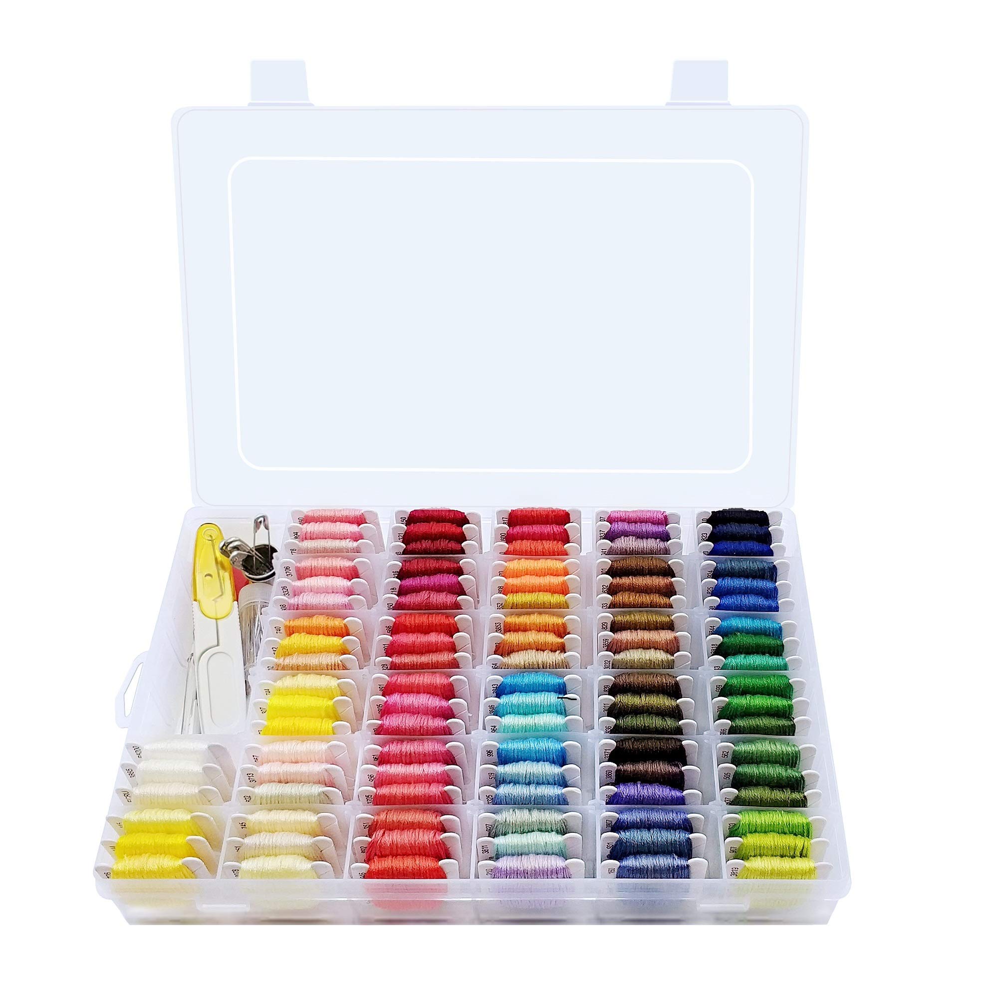 Peirich Embroidery Floss Cross Stitch Threads,104 Colors Friendship Bracelets Floss with Organizer Storage Box Embroidery Thread Bracelet String Embroidery Kit 43 Pcs Cross Stitch Tools