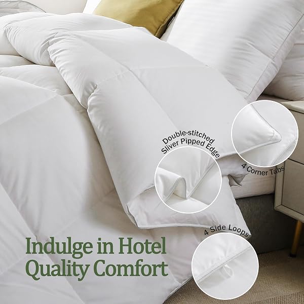 TOPGREEN FEATHER DOWN FIBER COMFORTER CALIFORNIA KING, EXTRA FLUFFY DUVET INSERT FOR ALL SEASON, LUXURY HOTEL BED COMFORTERS, WITH ULTRA-SOFT EGYPTIAN COTTON BLEND CASE (104X96 INCH, WHITE)