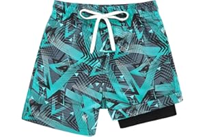 Cozople Boys Swim Trunks with Boxer Brief Liner Compression Swimwear Quick Dry Swim Shorts Bathing Suits 7-20 Years