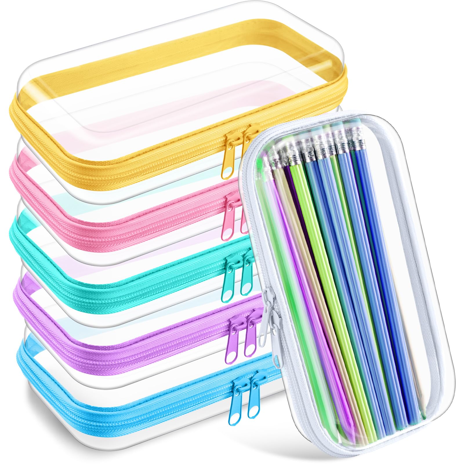 Photo 1 of Sanwuta 6 Pcs Clear Hard Zipper Case Pencil Pouches Hard Plastic Zipper Pouches Makeup Bag Transparent Cases for Snacks Plastic Storage Organizer Box for Travel(Colorful,7.48 x 3.94 x 2 Inch)