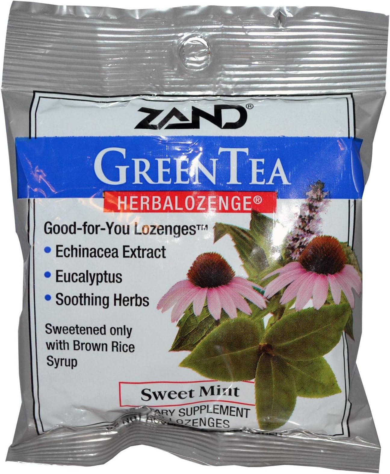 Zand Immunity Green Tea HerbaLozenge | Throat Drops w/ Echinacea & Eucalyptus | No Corn Syrup | 1 Bag, 15 Lozenges